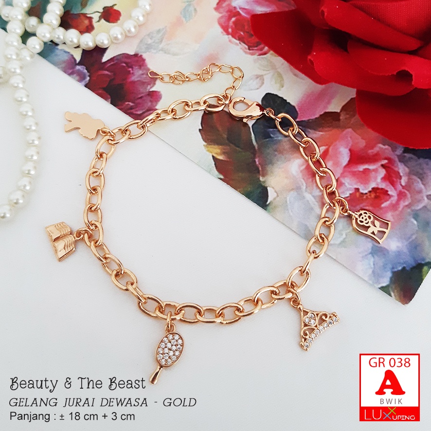 GR 038 Gelang Xuping Charm Gold Perhiasan Lapis Emas Beauty and The beast Disney Luxx Xuping