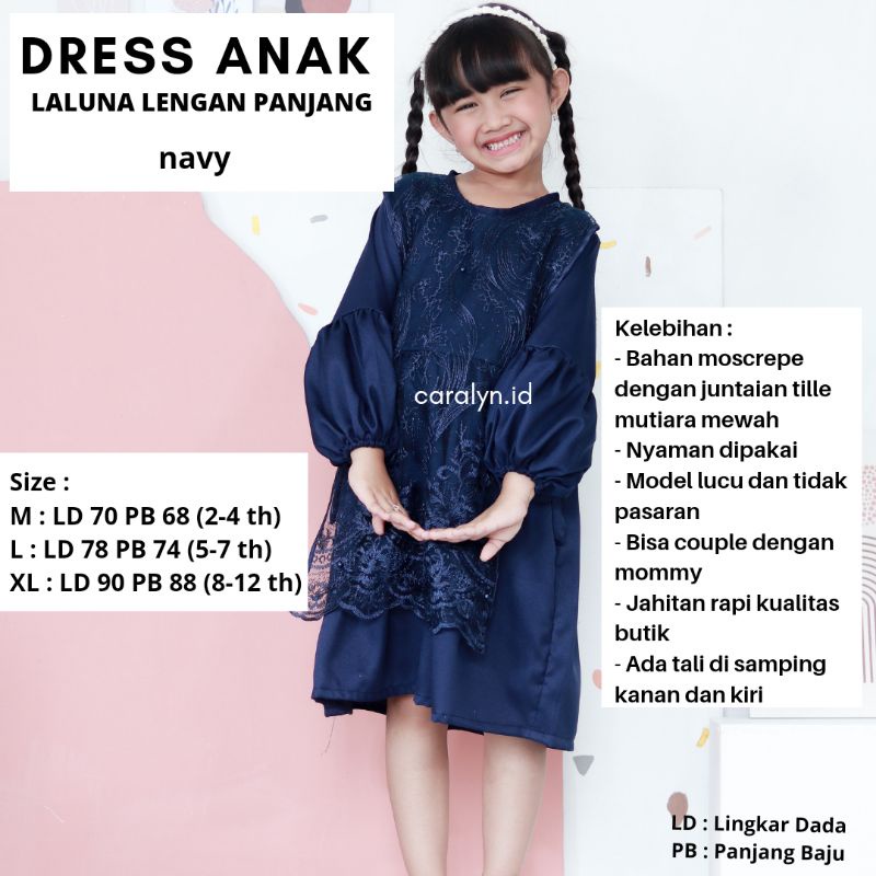 DRESS BRUKAT ANAK LALUNA LENGAN PANJANG DRESS PESTA