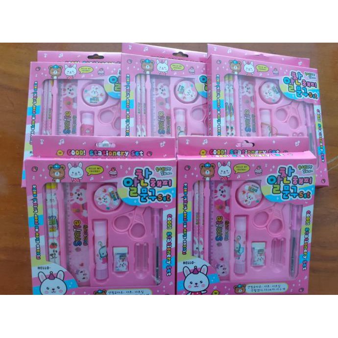 

pensil set lengkap alat tulis anak 9 in 1 set alat tulis anak sekolah - merah muda sry77