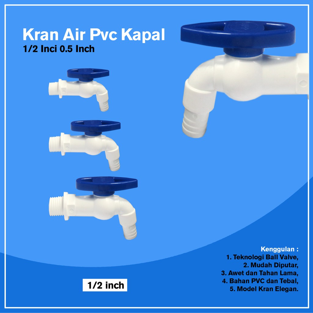 Kran Air Pvc Kapal 1/2 Inci 0.5 Inch l Keran Tembok l Kamar Mandi l Taman