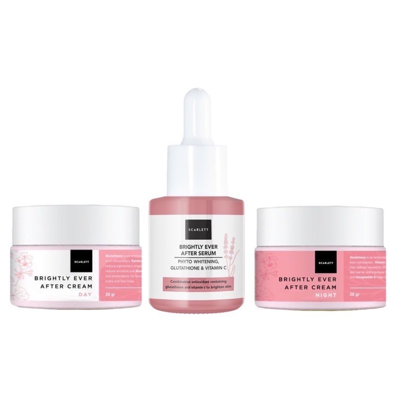 [COD] PAKET 3in1 PERAWATAN WAJAH MENCERAHKAN SCARLETT | Serum+Day &amp; Night Cream Brightly Series