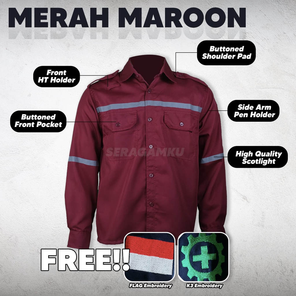 Wearpack Safety Merah Maroon Werpack Atasan Kemeja Baju Kerja Murah Seragamku