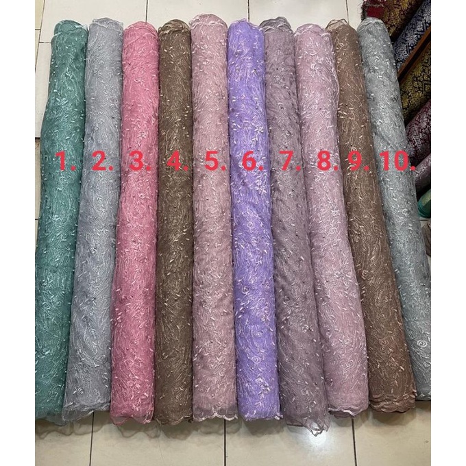 Kain tile bordir Bahan brokat kebaya Atasan wanita Tile meteran Brokat bordir Kebaya modern