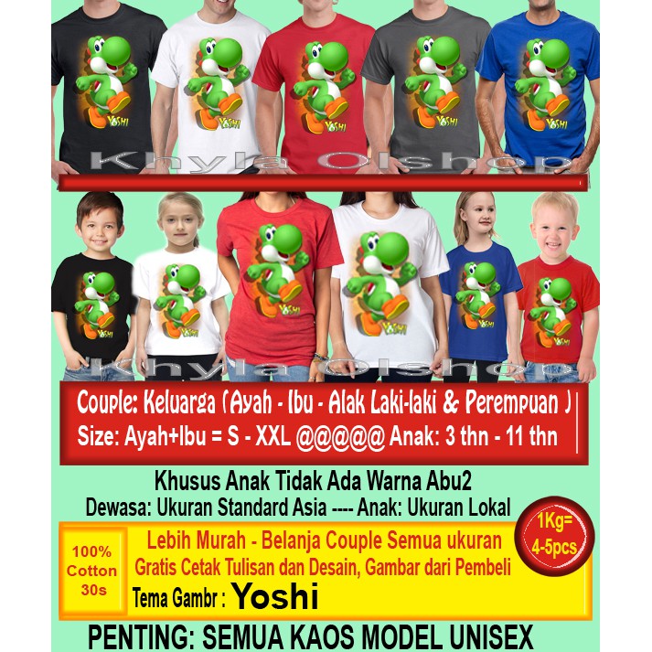 Kos Kopel keluarga gambar kartun yoshi / kaos setelan keluarga anak ayah dan ibu