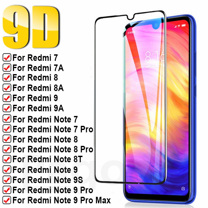 Pelindung Layar Tempered Glass 9d 9h Untuk Xiaomi Redmi Note 8t 7 8 9 Pro 9s 9a 9c 8 8a 7 7a