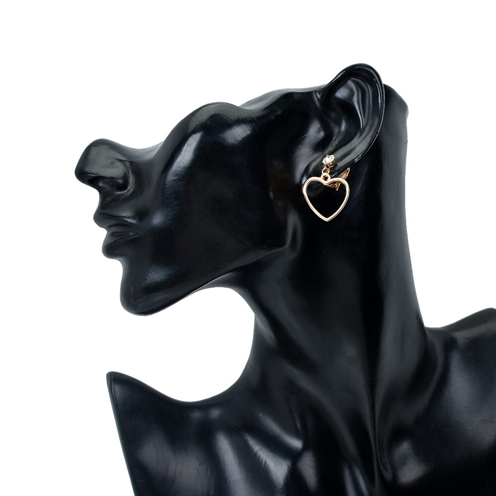 Anting Klip On Tanpa Tindik Bentuk Hati Warna Gold / Silver Untuk Wanita