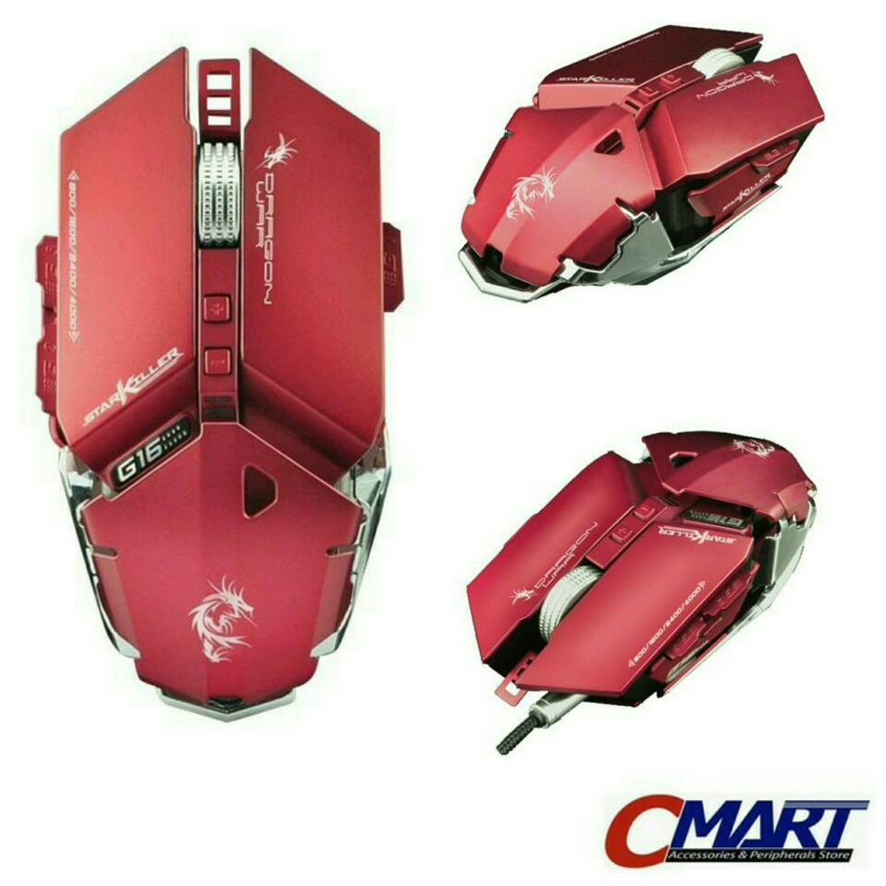 Dragon War StarKiller G16 Blue Sensor Gaming Mouse RED - ELE-G16-RED