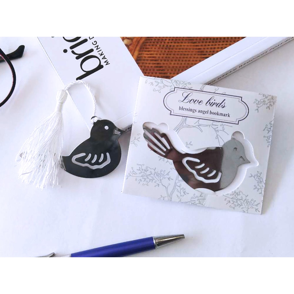 

Bookmark Souvenir love bird Pembatas buku stainless Penanda buku