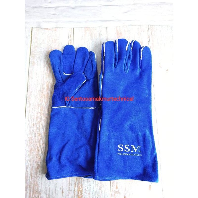 16&quot; Sarung Tangan Las Safety Welding Gloves Kulit Biru Tebal 16 Inch