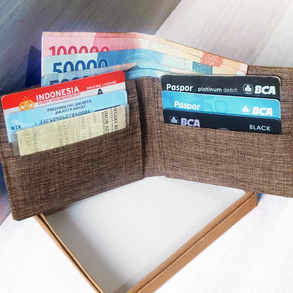 SERBA 15.000!! Dompet Pria Kanvas Nilon Tebal 88C042 + BOX Dompet Pendek Lipat Dua Polos Multicard