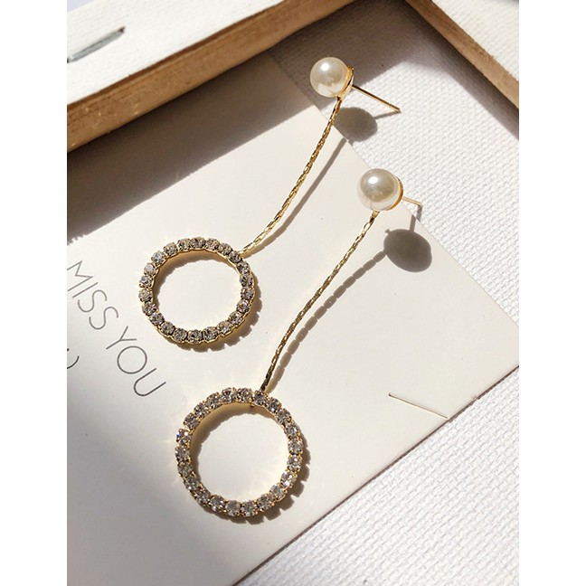 LRC Anting Tusuk Fashion Diamond Circle Tassel Earrings F6209x