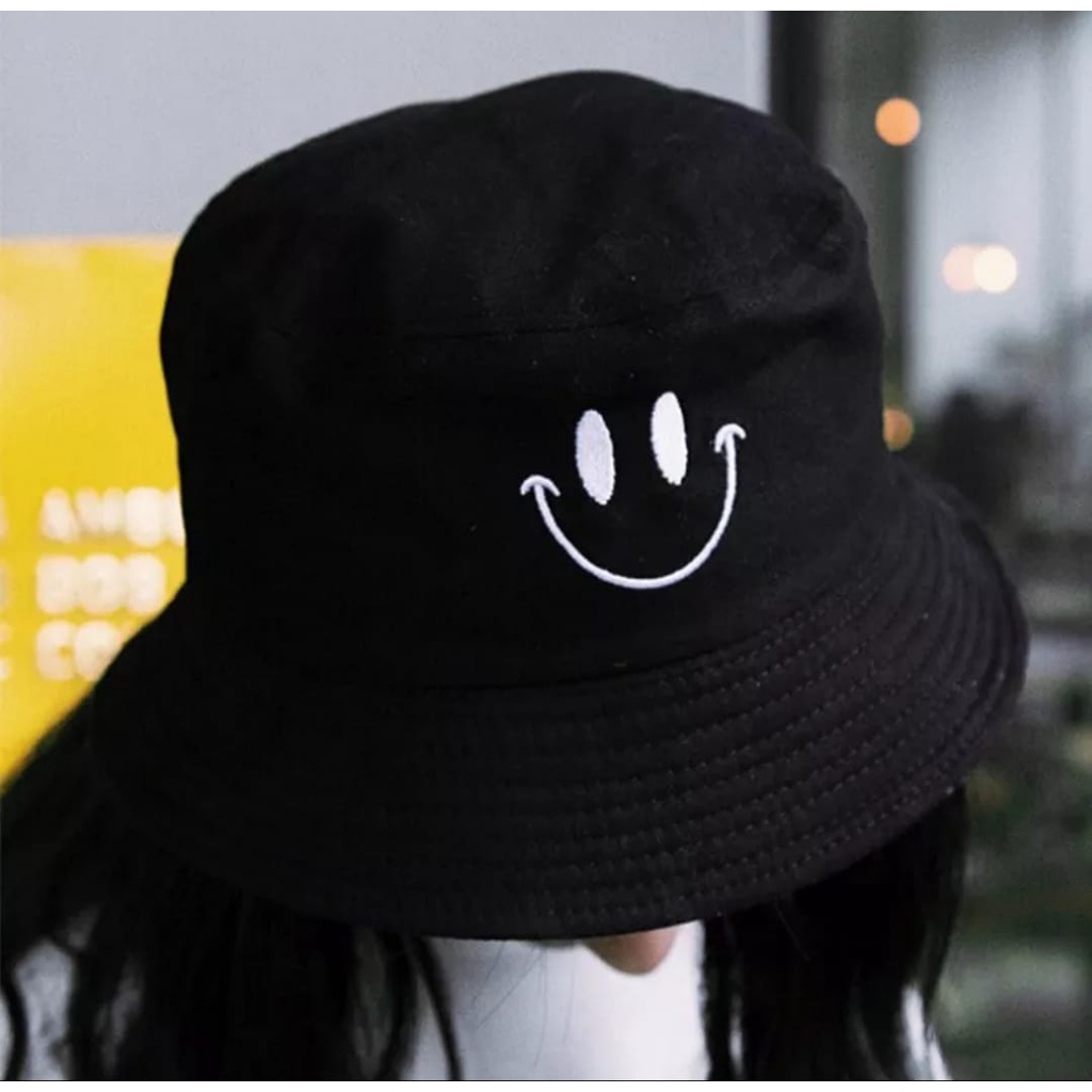 TOPI BUCKET BORDIR SMILE SMILE BOLAK BALIK  TOPI BUCKET KOREA COD