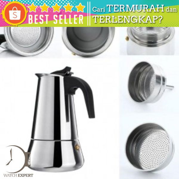OneTwoCups Espresso Coffee Maker Moka Pot Teko Stovetop Filter 300ml 6 Cup - Z21 - Silver