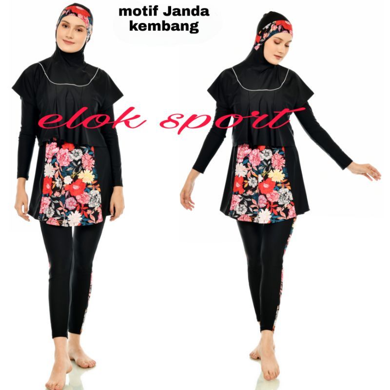 BARU Setelan Baju Renang Wanita Muslimah Lengan Panjang Hijab Celana Rok Berenang Syari Muslim Jumbo-4