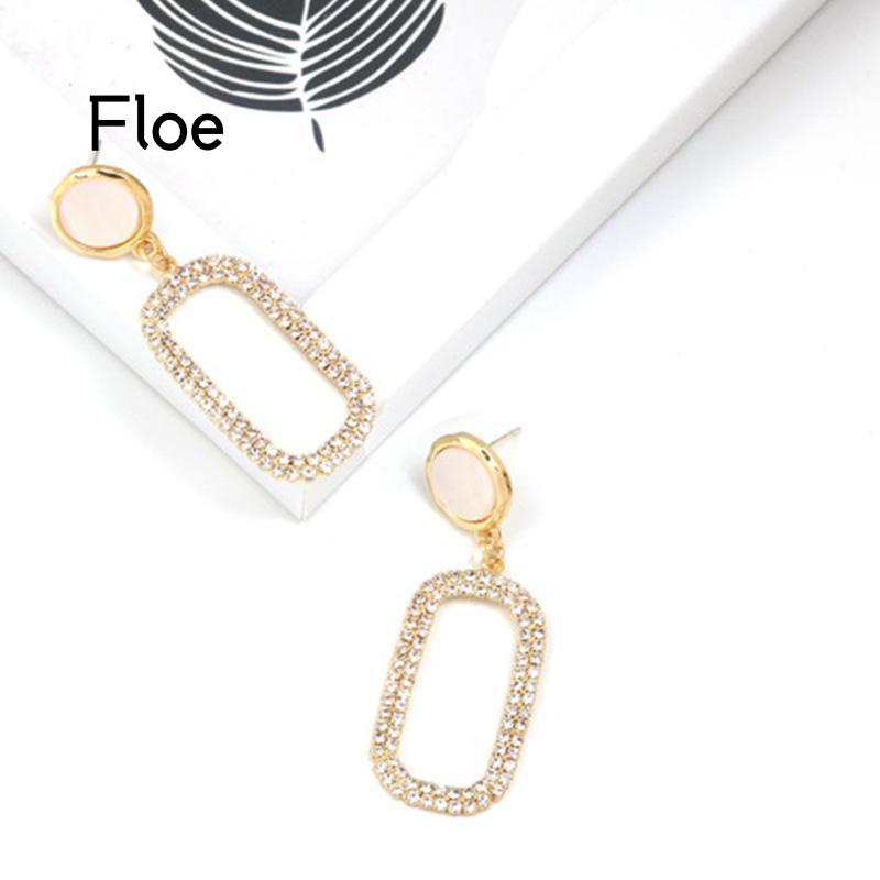 Fl Anting Tusuk Gantung Desain Geometri Hias Opal + Berlian Berkilau Untuk Wanita