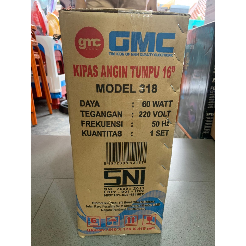 Kipas Angin Berdiri GMC 16 inch 318 Baling-baling Besi (Khusus JNT/DLL)