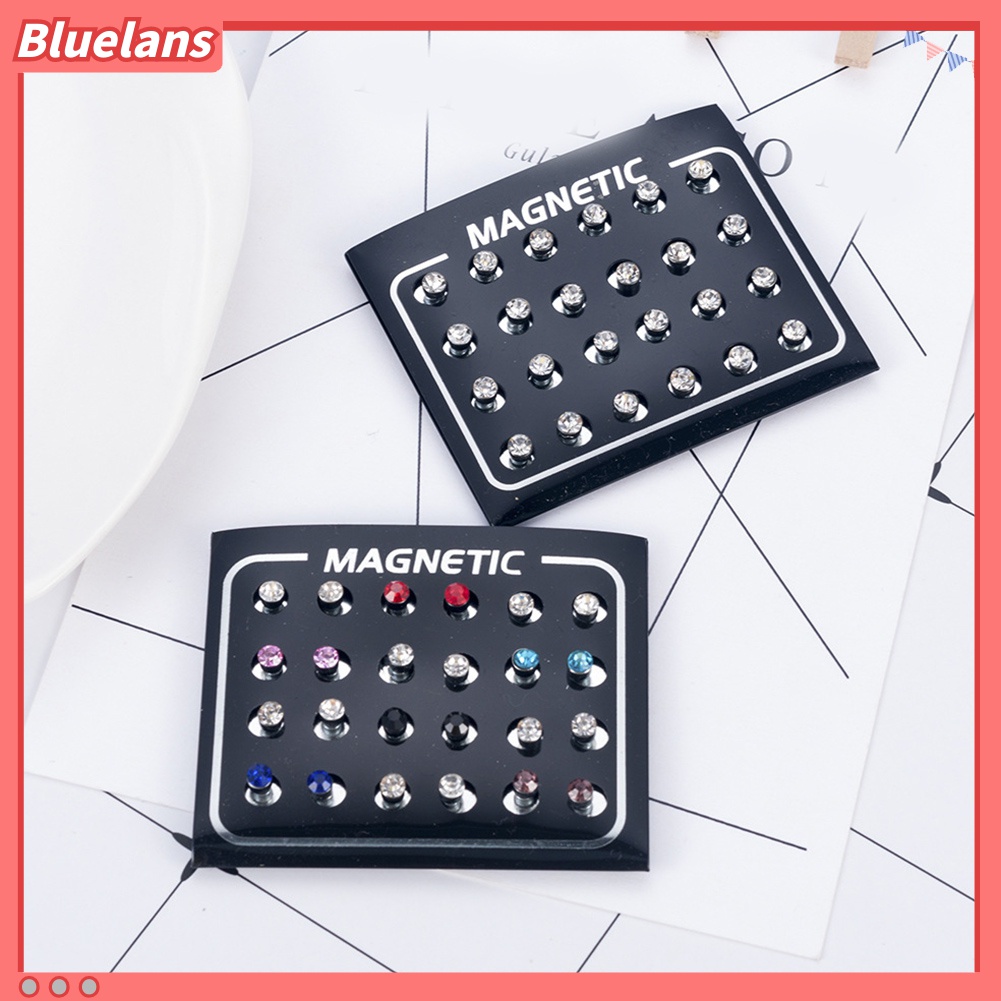 12 Pasang / Set Anting Stud Magnetik Berlian Imitasi Untuk Unisex