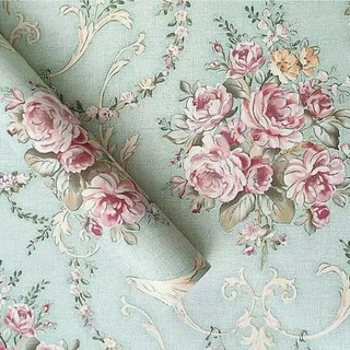 wallpaper dinding motif  bunga shaby hijau  45 cm x 10 meter 