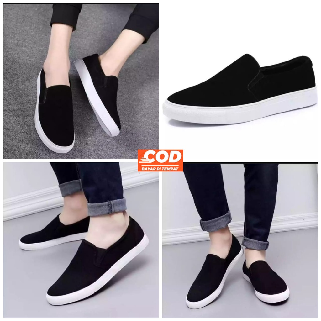 PROMO 1212 BIG SALE Sepatu Slip On Pria casual terbaru murah sptu hitam tanpa tali