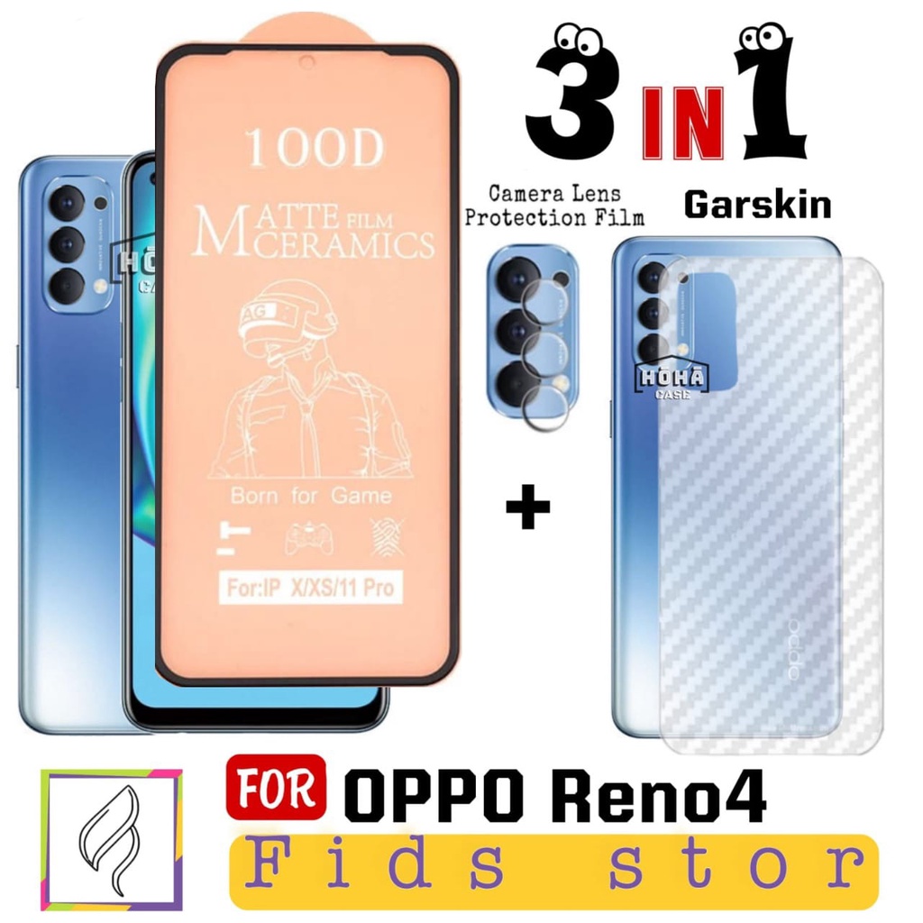 PROMO 3in1 Anti Gores Layar Reno 4 / Reno4 F Ceramic Matte Free Anti Gores CAMERA &amp; GARSKIN Carbon anti jamur Reno4