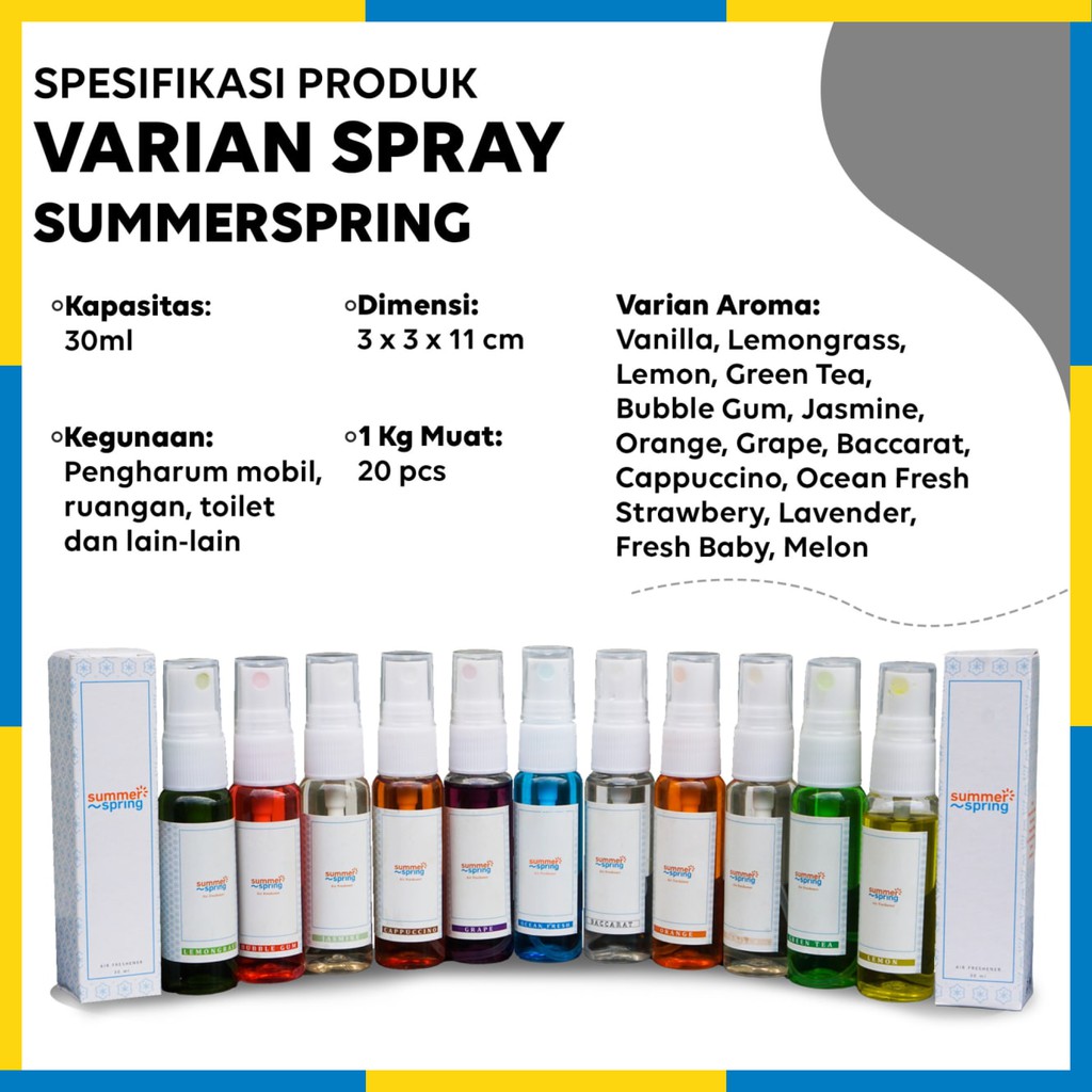 Summer Spring - Spray - Pengharum Pewangi Parfum Ruangan Mobil Toilet Ruang Tamu Dapur Lemari Pakaian Kamar Mandi Tidur Closet Wc - 30ml