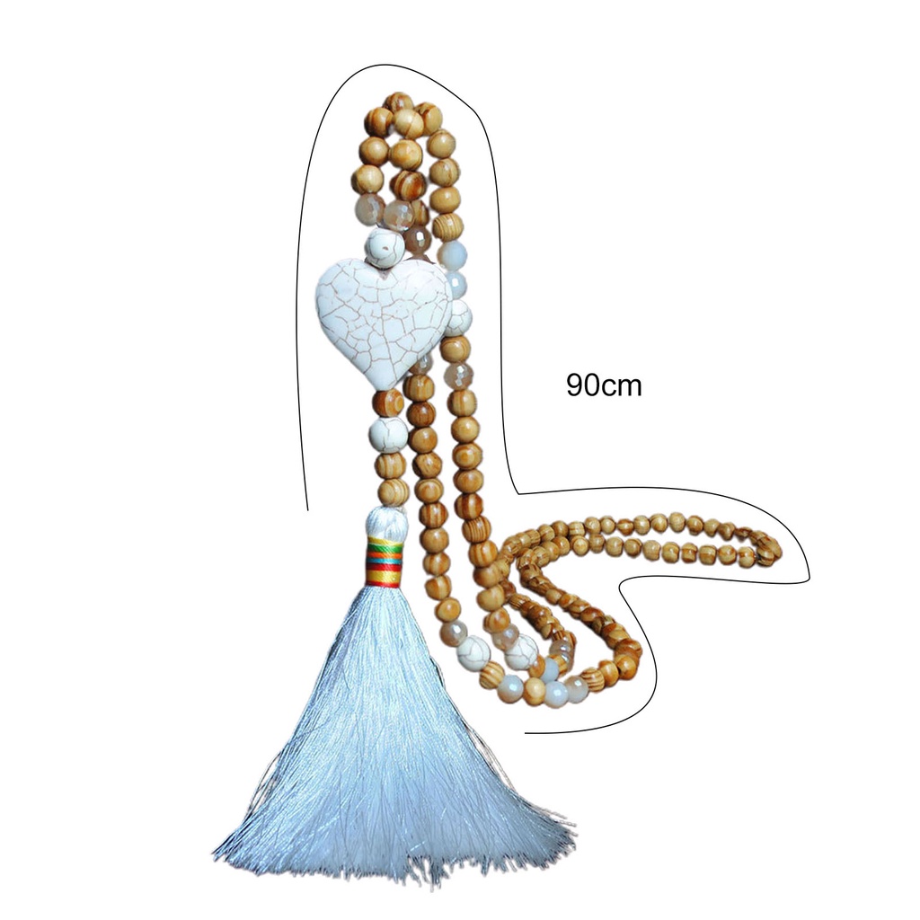 Hu Hu Hu Hu Hu Alat Bantu Pasang Kacamata♡ Kalung Rumbai Panjang Handmade Warna Putih Turquoise Gaya Bohemian Untuk Wanita