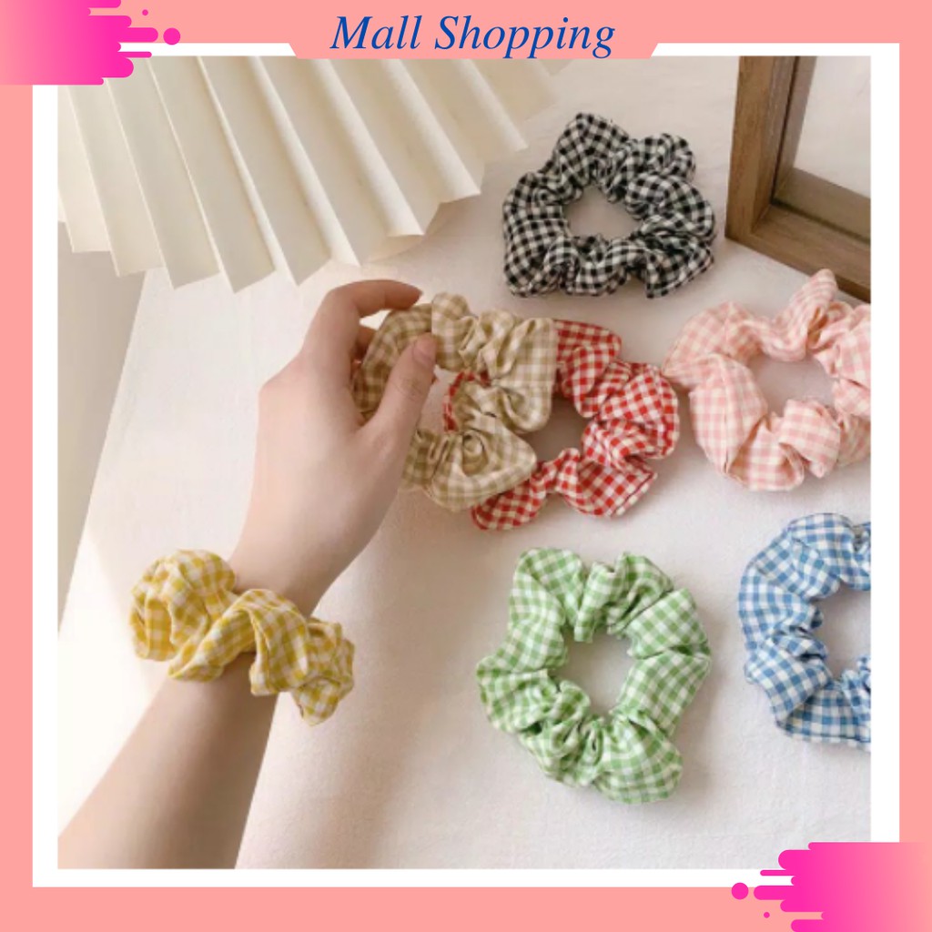 (COD) Ikat Rambut 1PCS Motif Garis Kotak Scrunchie Karet Rambut Korea ❤️❤️MALLSHOPPING❤️❤️