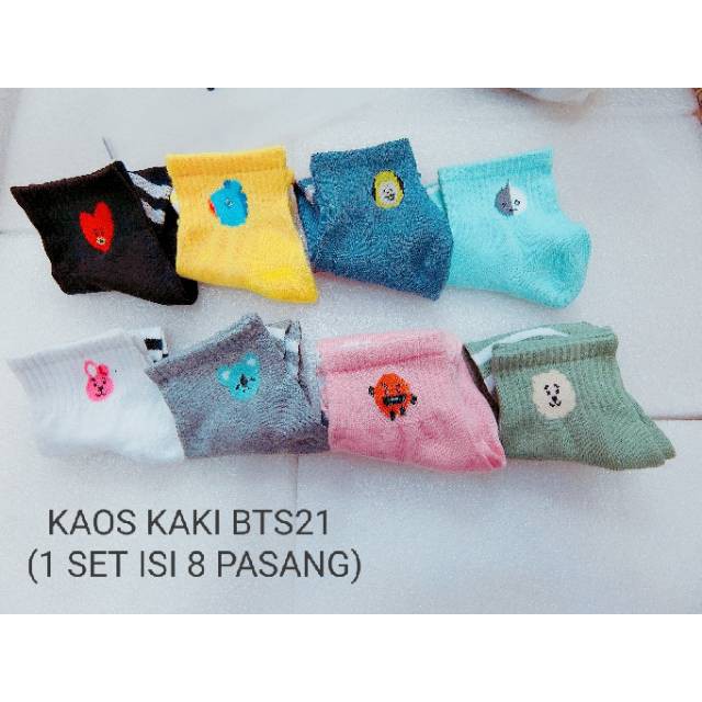 OOS K2 184 KAOS KAKI KAOSKAKI KPOP BTS21 BT21 KAUS KAKI BTS ARMY UNISEX MOTIF GARIS 2 IMPORT COD-3