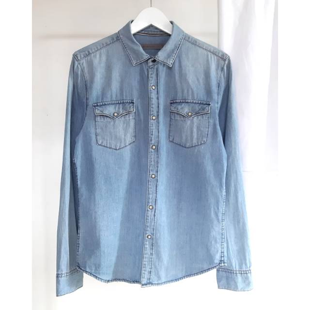 Giordano Kemeja Lengan Panjang Denim Jeans Original Second Branded Bekas Preloved