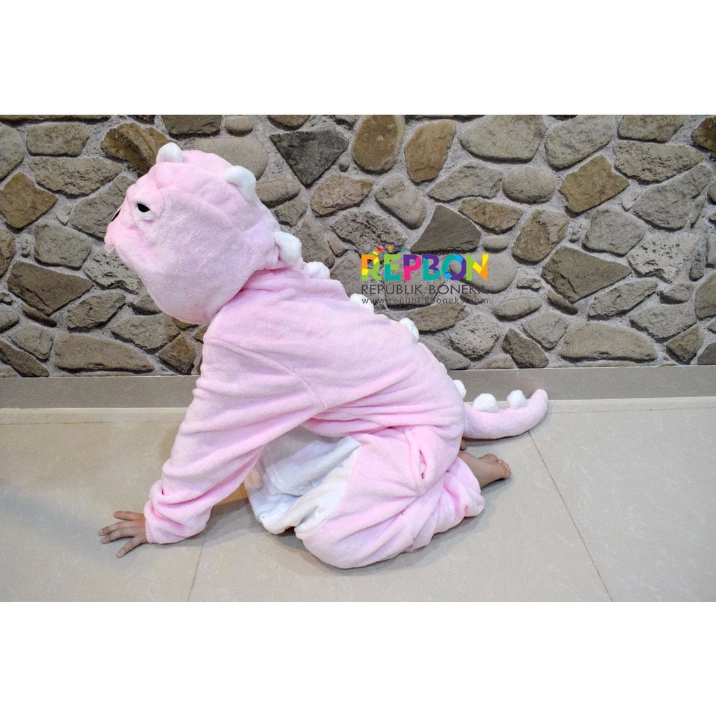 KOSTUM ONESIE DINO DINOSAURUS PINK COSPLAY PIYAMA ANAK