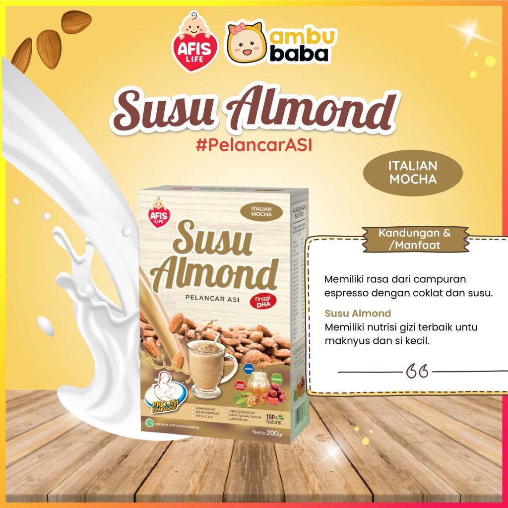 Afis Life Susu Almond Plus Ekstrak Daun Katuk Kurma Dan Madu Pelancar Asi Booster Asi