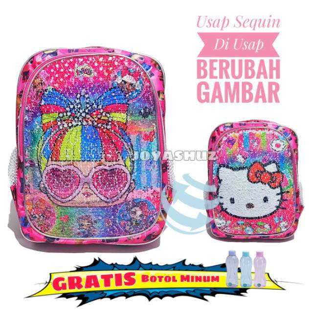 TAS ANAK PEREMPUAN KARAKTER LOL LED Usap Sequin Payet / Tas Usap Berubah Gambar / Tas Bling Bling