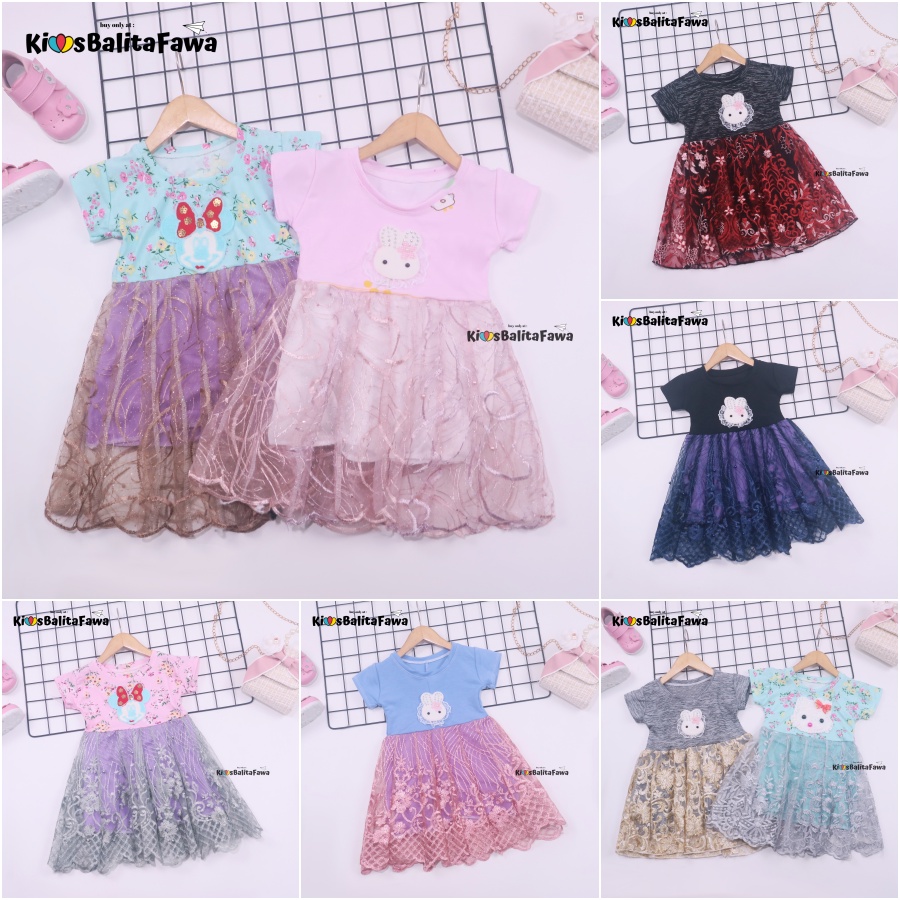 Dress Tsana uk 1-3 Tahun / Gaun Brukat Pesta Cewek Dres Import Brokat Anak Perempuan Lengan Pendek