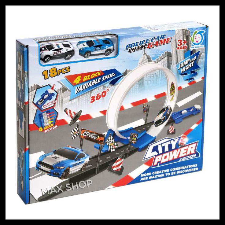 Stok Ready Mainan Mobil Ejection City Power Racing Track (22Pcs)