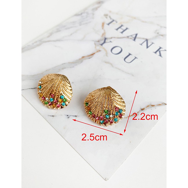 LRC Anting Tusuk Fashion Drill Alloy Diamond-studded Pearl Shell Shape Earrings F82339