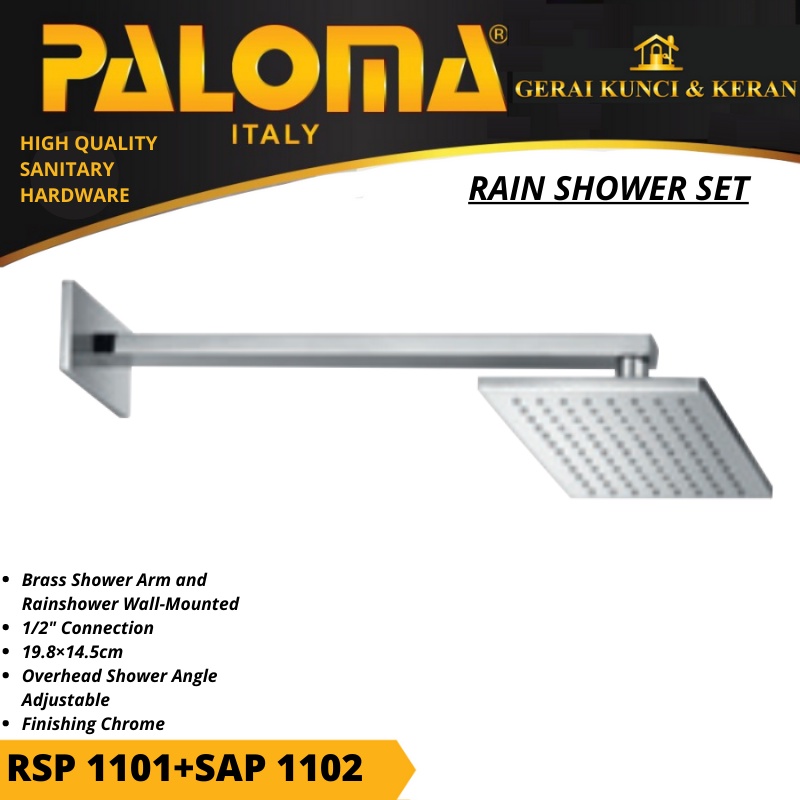 PALOMA RAINSHOWER SET RSP 1101 SAP 1102 BRASS CHROME KEPALA SHOWER