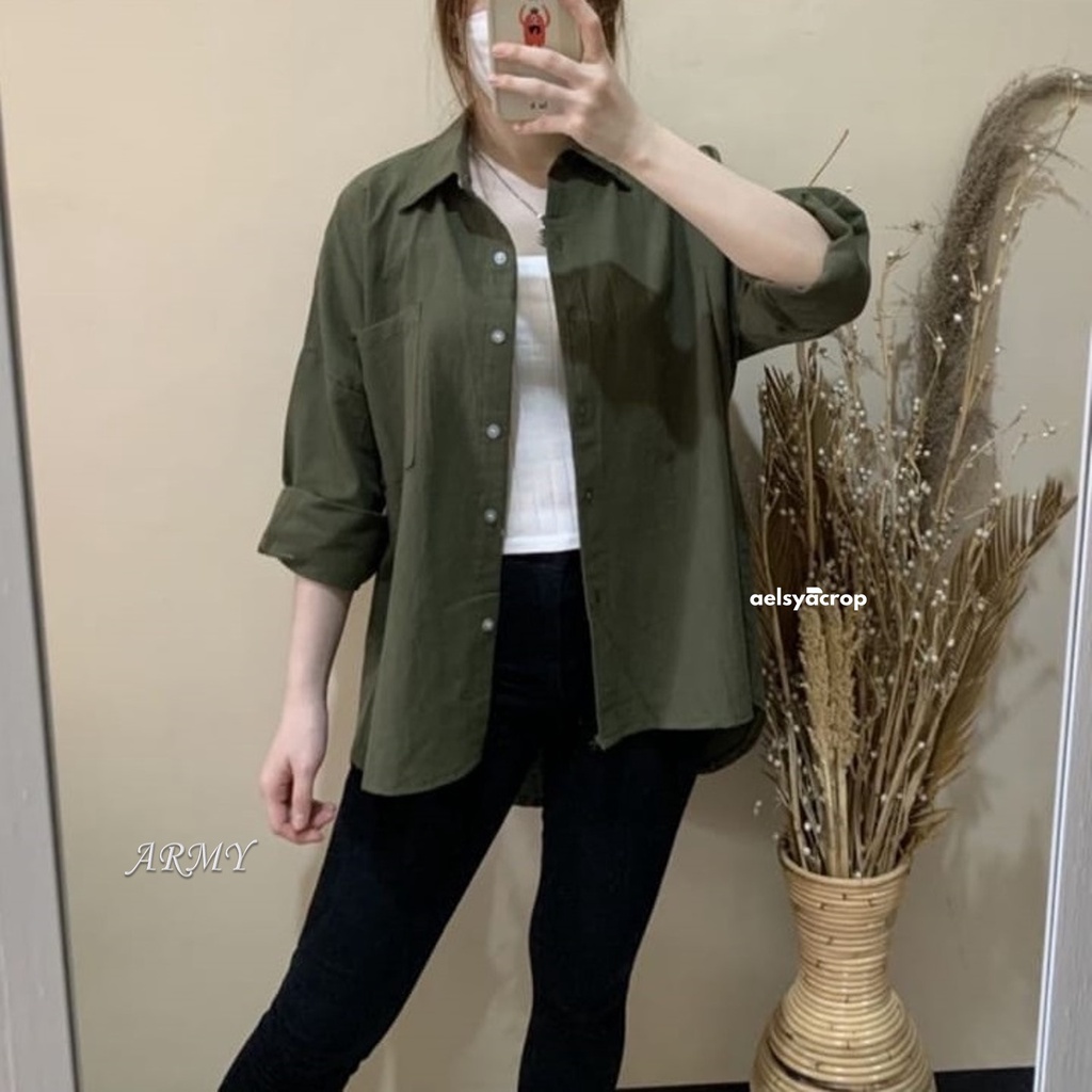 Kemeja Linen Oversize Wanita Pocket Olivia Shirt