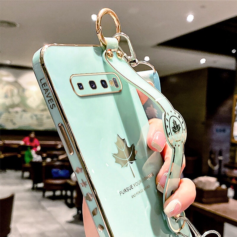 Case Motif Daun Maple Dengan lanyard Untuk Samsung Galaxy S10 Plus