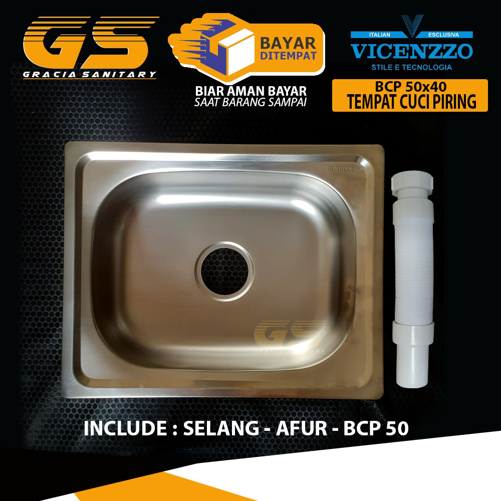 Bak Cuci Piring Stainless 50 X 40 Cm Sink Wastafell Komplite Kran Angsa Paket Komplite