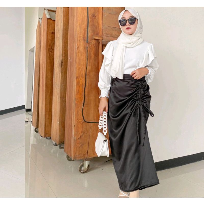 Rok Serut Satin / Rok Satin / Korean Skirt /Rok Satin Korean Look / Rok Serut / Rok Panjang / Rok Panjang Terbaru