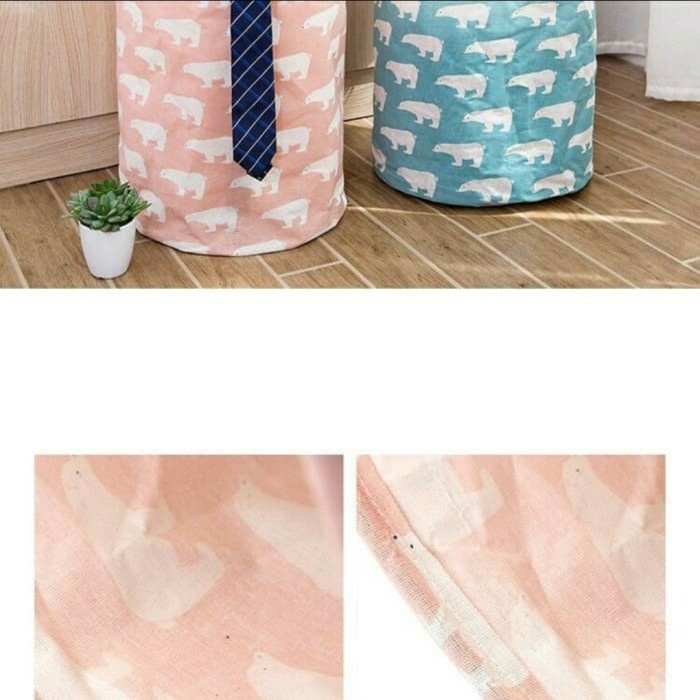 Keranjang Baju Laundry Bag Lipat Bahan Kanvas Anti Air Bulat 35x45cm