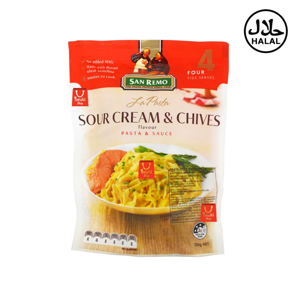 

San Remo La Pasta Sour Cream & Chives Pasta Rasa Krim Asam & Kucai Halal - 120gr