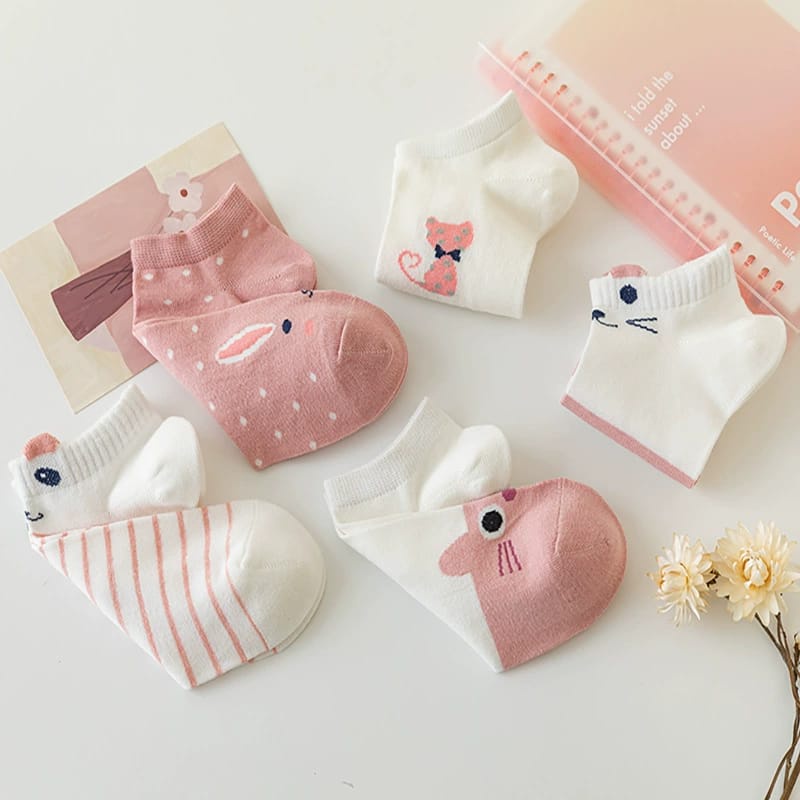❀ Chingu ❀ KK034 Kaos Kaki (Tanpa Kemasan) Wanita Tipis Pendek Semata Kaki Motif Kucing Kitty Lucu Fashion Korea Women Sock Import Murah