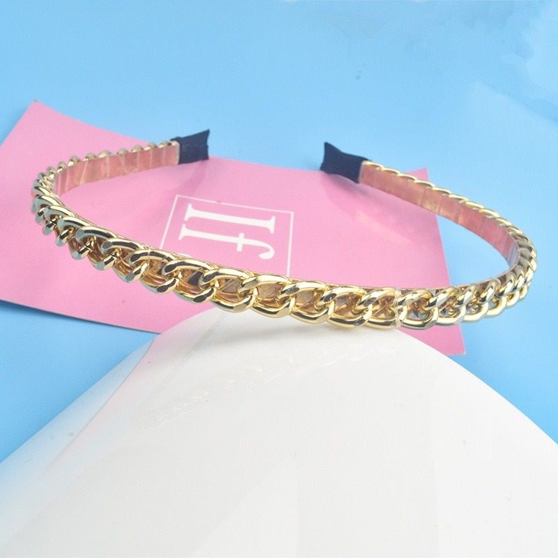 Bando Motif Rantai 1.1cm Bando Besi Emas Perak Bandana Korea bahan Alloy Chain Metal Headband Bando Aksesoris Rambut Murah