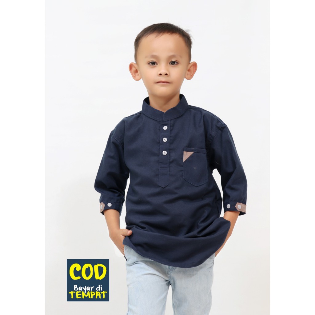 Baju Koko Anak Laki Laki Navy List Cream Hedlong Muslimwear Koko Terbaru Muslim Anak 2021 Shopee Indonesia