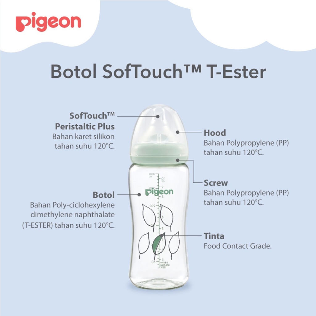 Pigeon SofTouch Peristaltic Plus PP Wide Neck Bottle T-Ester White 3m+ Bulan Botol Susu 300ml