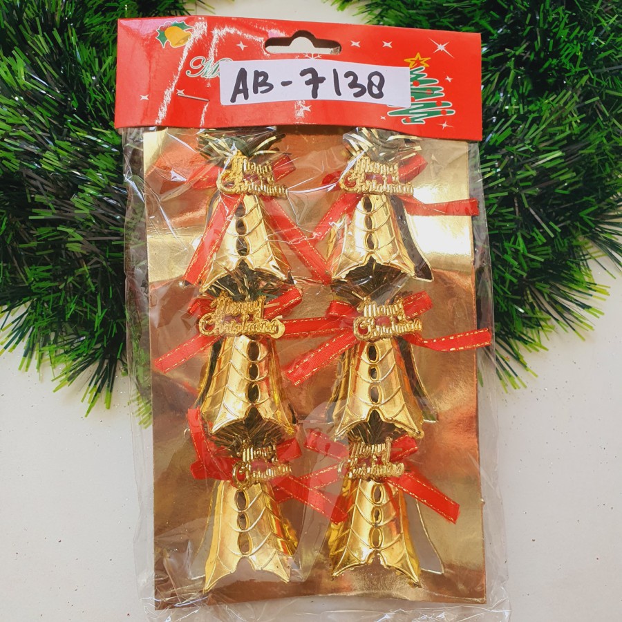 Lonceng Natal Set isi 6 Merah Gold Hiasan Parcel Kado Christmas Bell