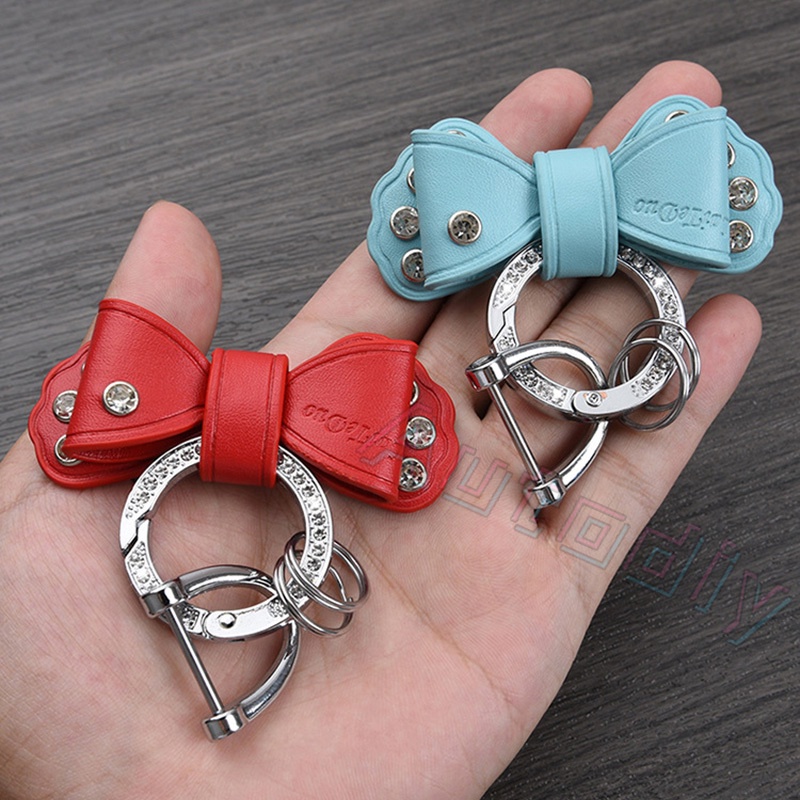 Lucu Wanita Kulit Kupu-Kupu Busur Gantungan Kunci Desain Mewah Kristal Ikatan Simpul Liontin Fashion Kristal Kunci Cincin Tas Mobil Styling Aksesori Hadiah Pacar