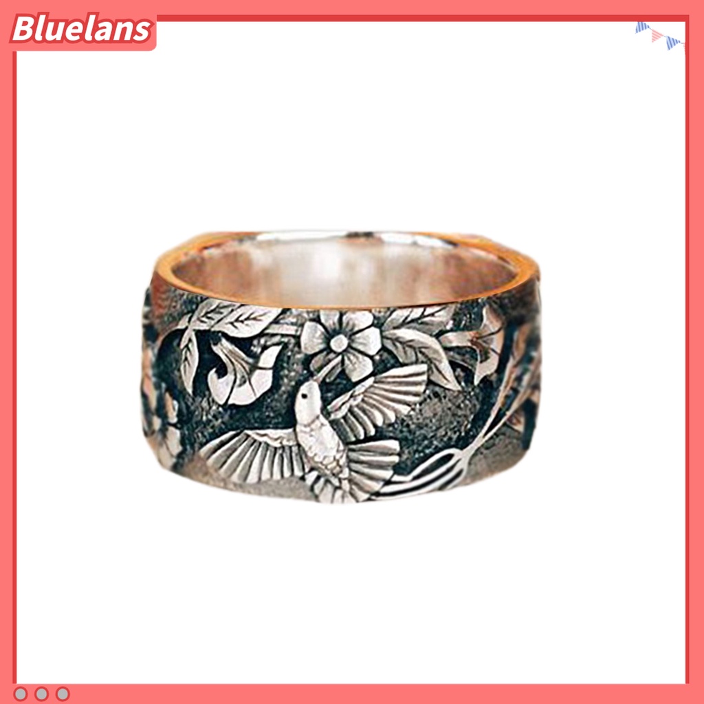 Cincin Bahan Alloy Motif Bunga Burung Gaya Retro Hip-Hop Untuk Unisex