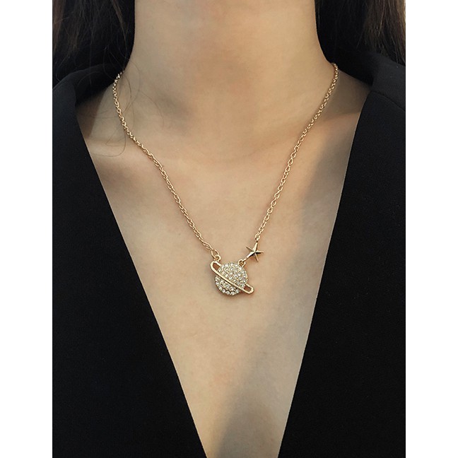 LRC Kalung Fashion Gold Color Alloy Diamond Earth P85720